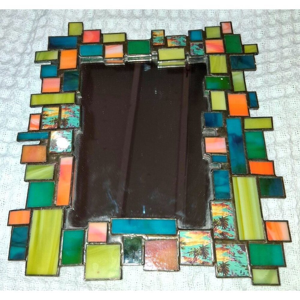 Handcrafted Stained Glass Mosaic Wall Mirror Mcm Handforged Atomic Retro